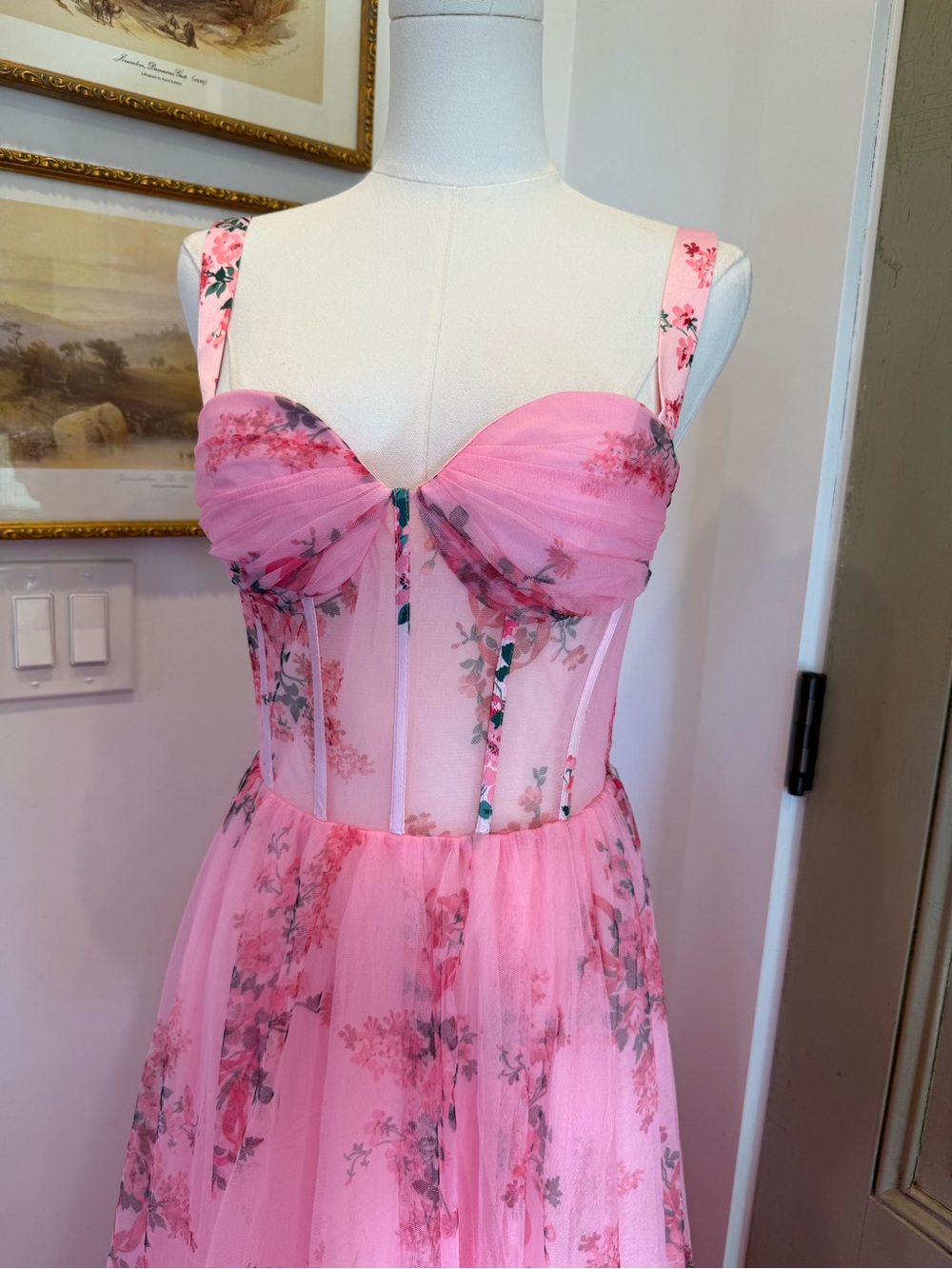 Pink Floral Tulle Ballgown - Picture 3 of 11